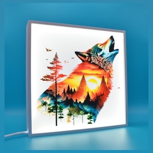 Howling Wolf LED Light Box: Sunset Landscape Night Lamp