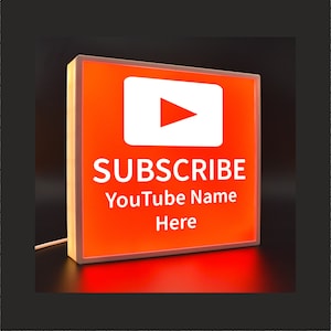 LED YouTube Plaque - YouTube Subscribe Button - Personalised YouTube Subscriber Button - Light box