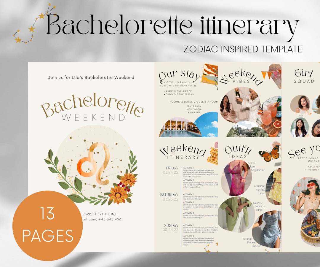 Zodiac Bachelorette Itinerary Template Bachelorette Invite Etsy