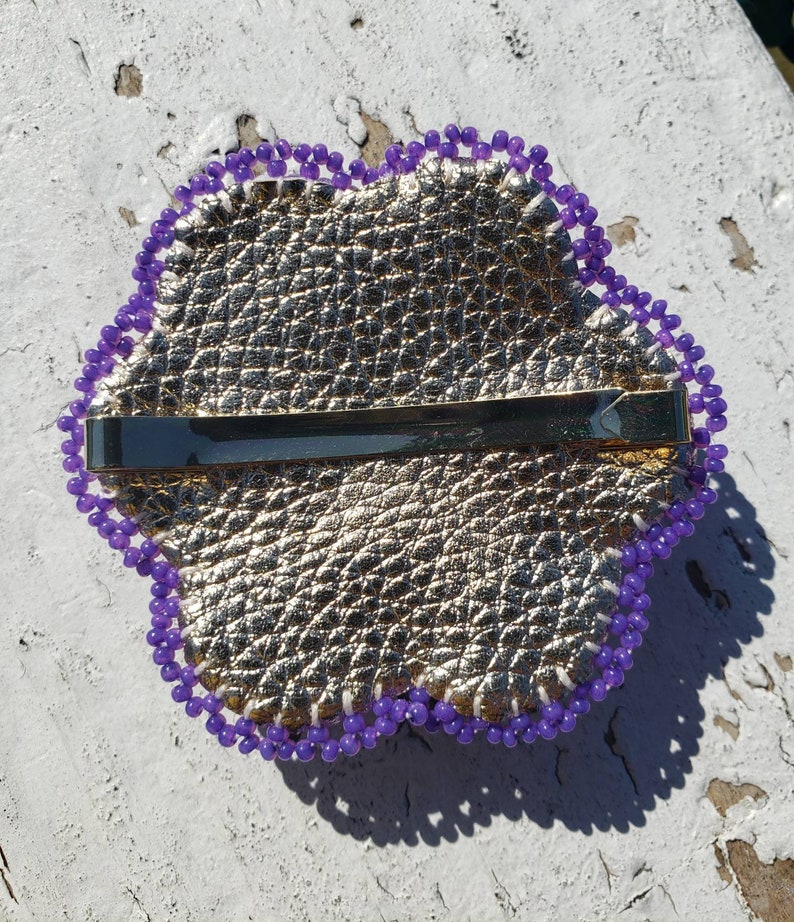 Native American Beaded Purple and Gold Flower Barrette