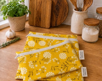 Reusable Snack Sandwich Bags, Eco Friendly, Machine Washable, Foodsafe Lining, travel, hiking, food wrap