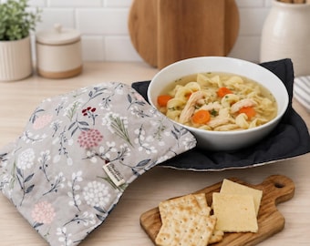 Floral Microwave Bowl Cozy, Reversible Cotton Cozie, Hot Bowl Holder