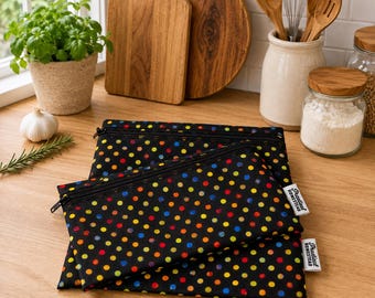 Reusable snack bag set, travel, camping, hiking, primary dots