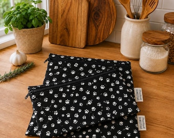 Reusable Snack Bags, wet or dry food storage, hiking, camping, biking, travelling, paw prints
