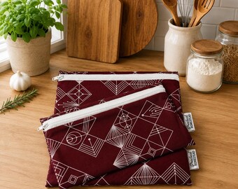 Reusable Snack Bags, wet or dry food storage, hiking, camping, biking, travelling, raspberry color