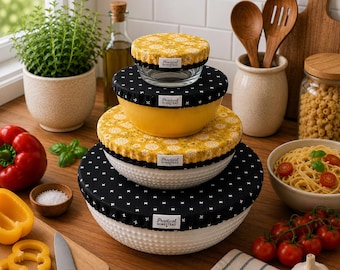 Bowl Cover Pack, FoodSafe PUL lined, Waterproof. Keeps food fresh, proof dough, chill dough, transport food