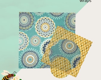Pacote de 4 envoltórios de cera de abelha - Mandalas