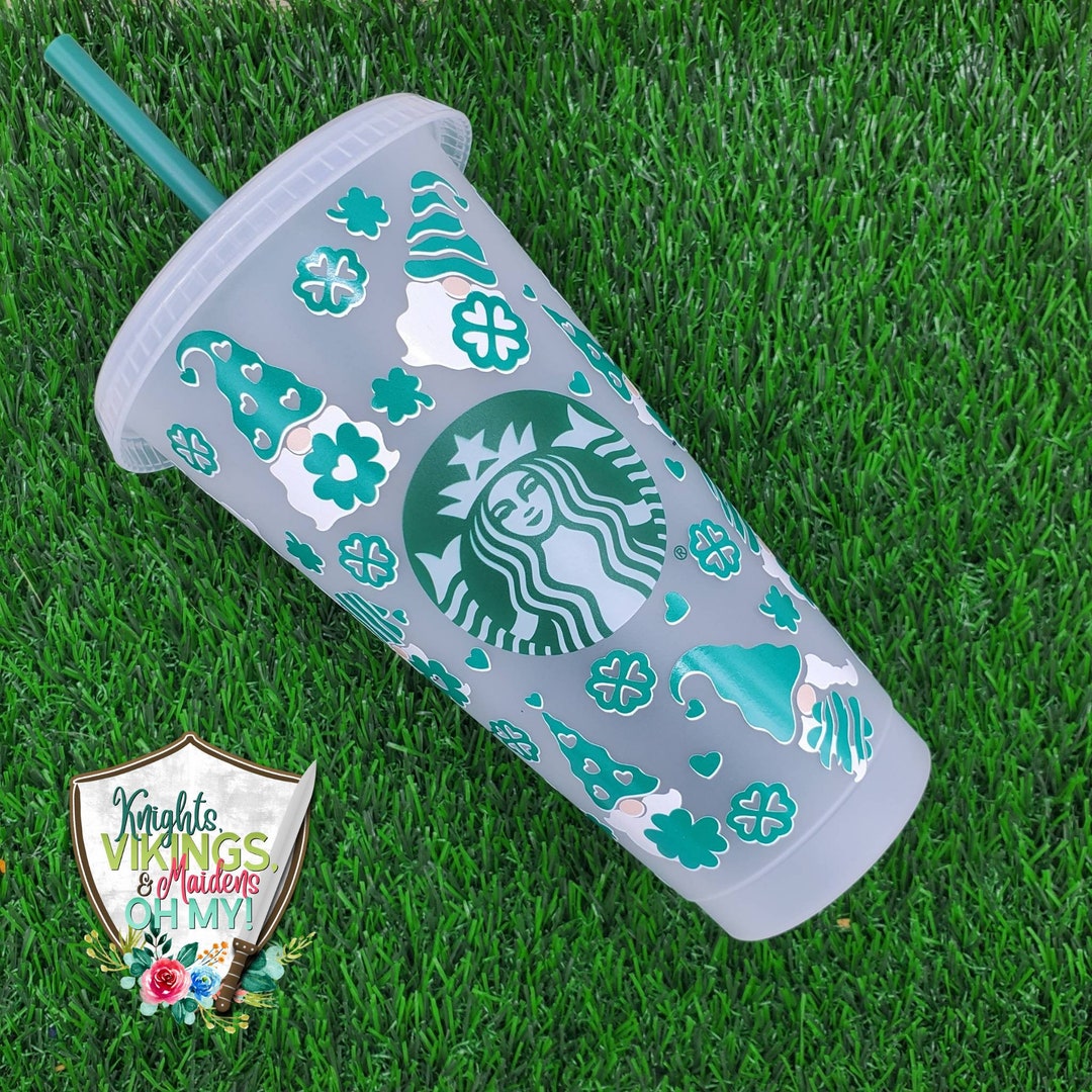 Lucky Gnomes, Starbucks Cold Cup With Straw, Vinyl Decorated Cup, Cold
