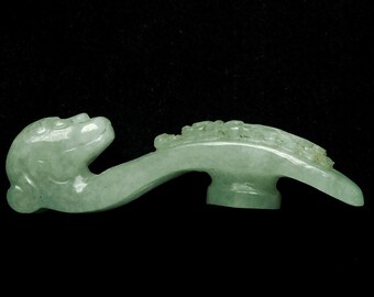 Jadeite Chilong Dragon Belt Hook Antique Chinese Archaic Green Jade Carving 古董青玉雕螭龍钩