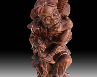 Antique Chinese Carved Boxwood Taoist Eight Immortal Li Tieh Kuai Statue 神旅八仙李鐵拐