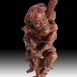 Antique Chinese Carved Boxwood Taoist Eight Immortal Li Tieh Kuai Statue 神旅八仙李鐵拐
