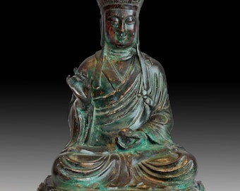 Antique Chinese Bronze Ksitigarbha Ti Tsang Jizo Bodhisattva Buddha Statue 12”H 地藏菩薩