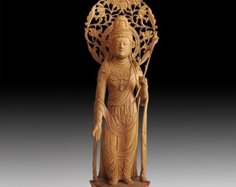 江戸時代の青銅製観音像 - 高さ30cm、穏やかな眼差しと流れるような衣