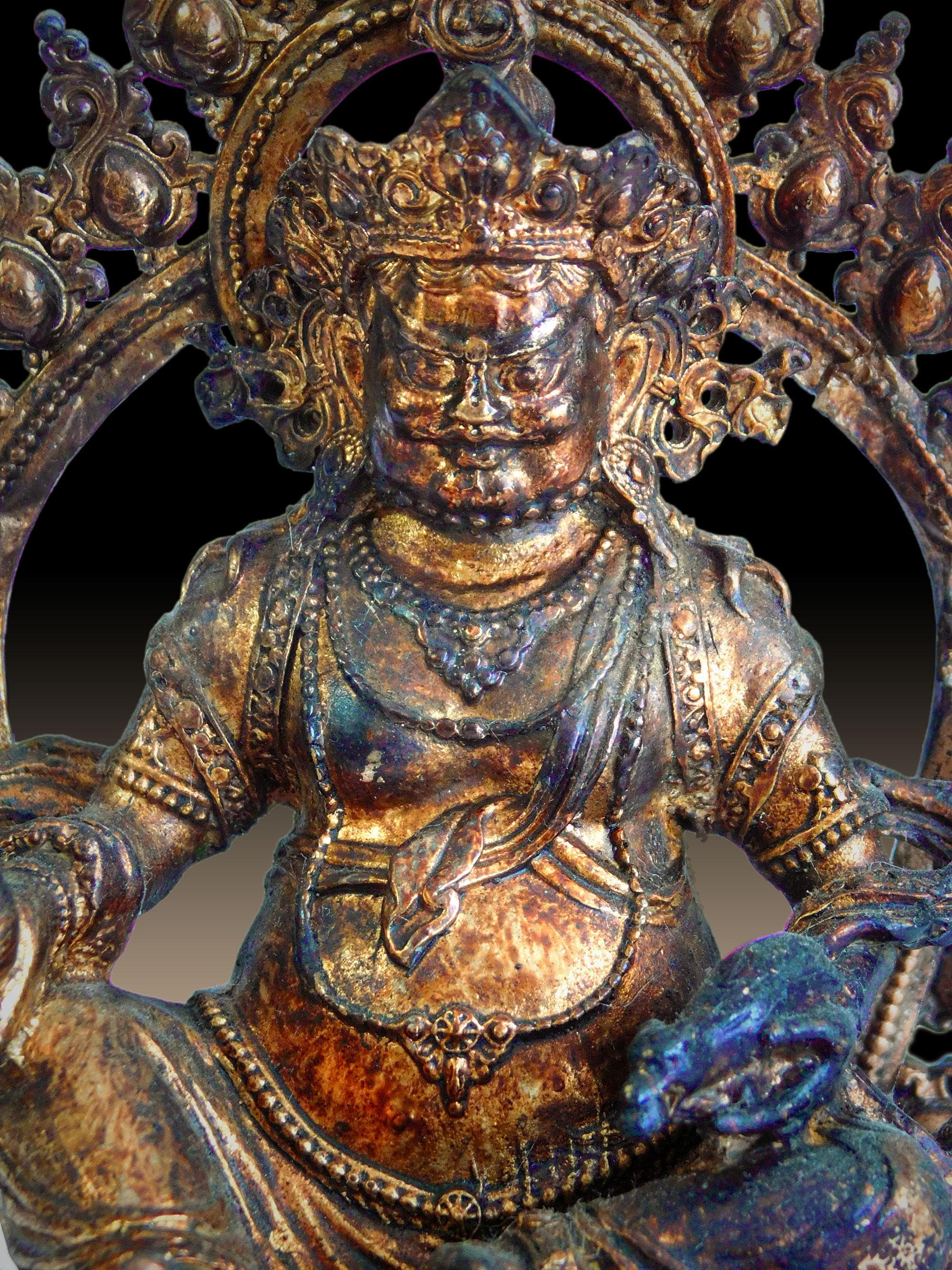 ヴィンテージ イエロー ジャンバラ 富の神 金箔ブロンズ仏像 黄财神藏