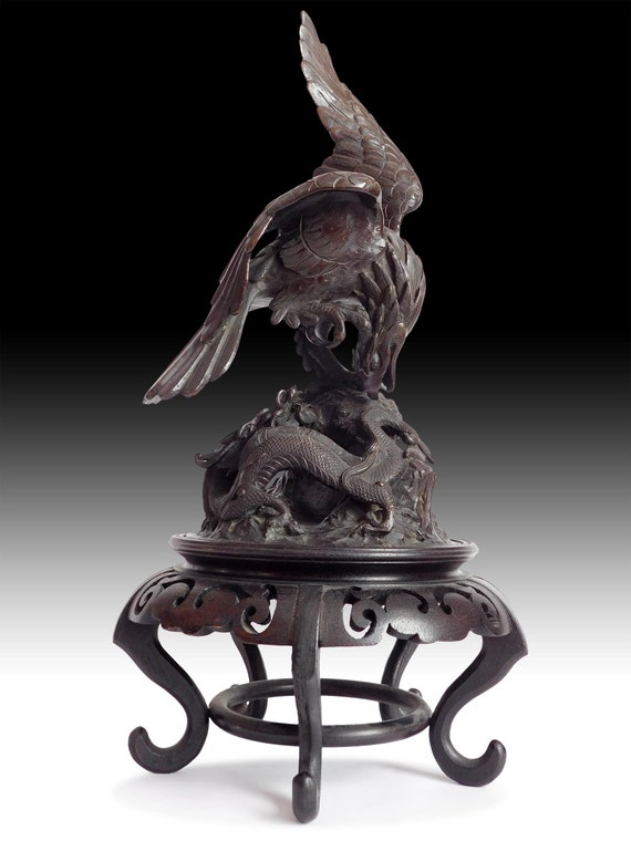 Buy Vintage Japanese Cast Bronze Soaring Eagle Fighting