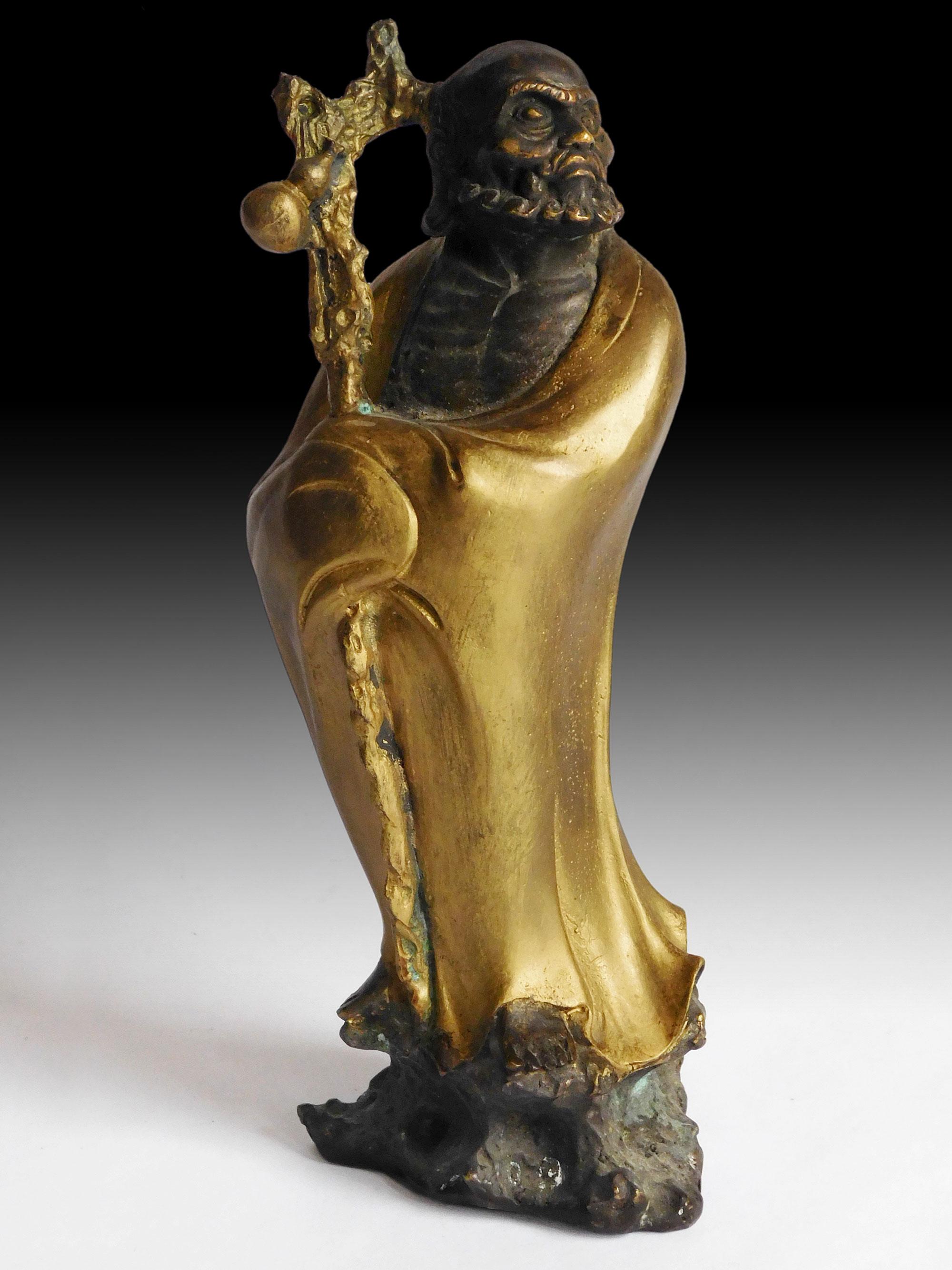 Vintage Chinese Gilt Bronze Zen Master Bodhidharma Daruma Da