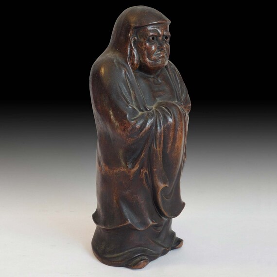備前焼　　【達磨立像】 Zen Master Bodhidharma Daruma ヴィンテージ日本備前焼置物像大魔禅師