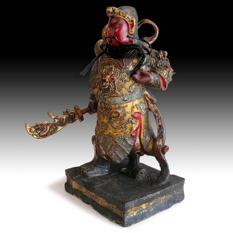 God of War Guan Yu Antique Chinese Home Shrine Polychrome Wood Etsy India