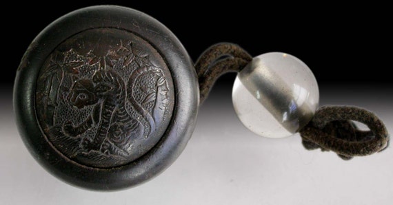 Antique Japanese Carved Tiger Wood Kagamibuta Manju Netsuke