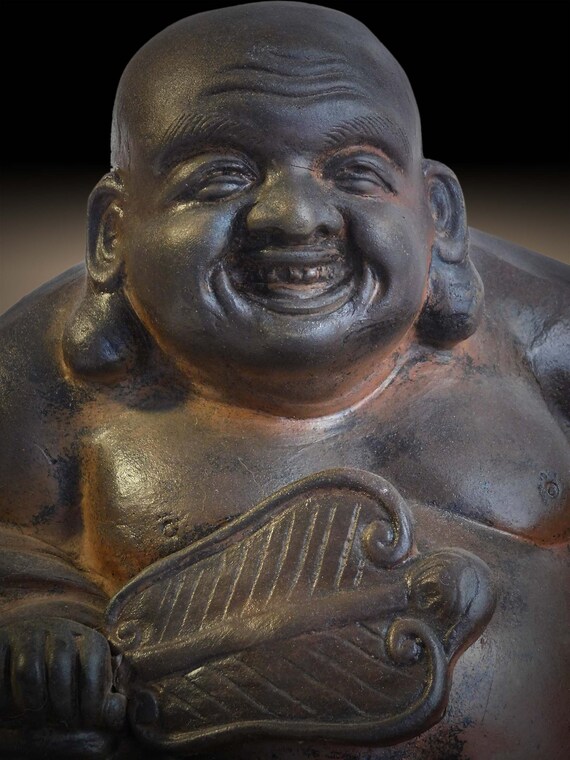 Zen Master Happy Buddha Hotei Antique Japanese Ko Bizen Okimono