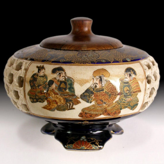 Meiji Satsuma Koro Samurai Daimyo Reticulated Incense Burner Etsy