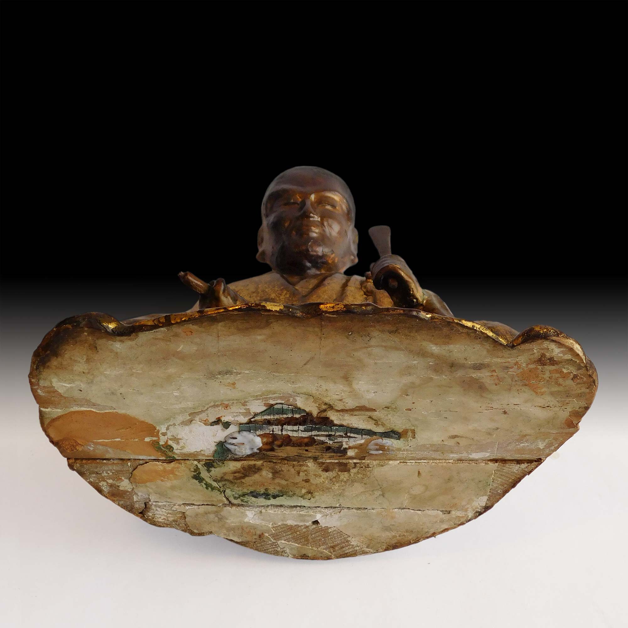 禅マスター 日蓮上人 アンティーク 日本の結合ブロック 金メッキ