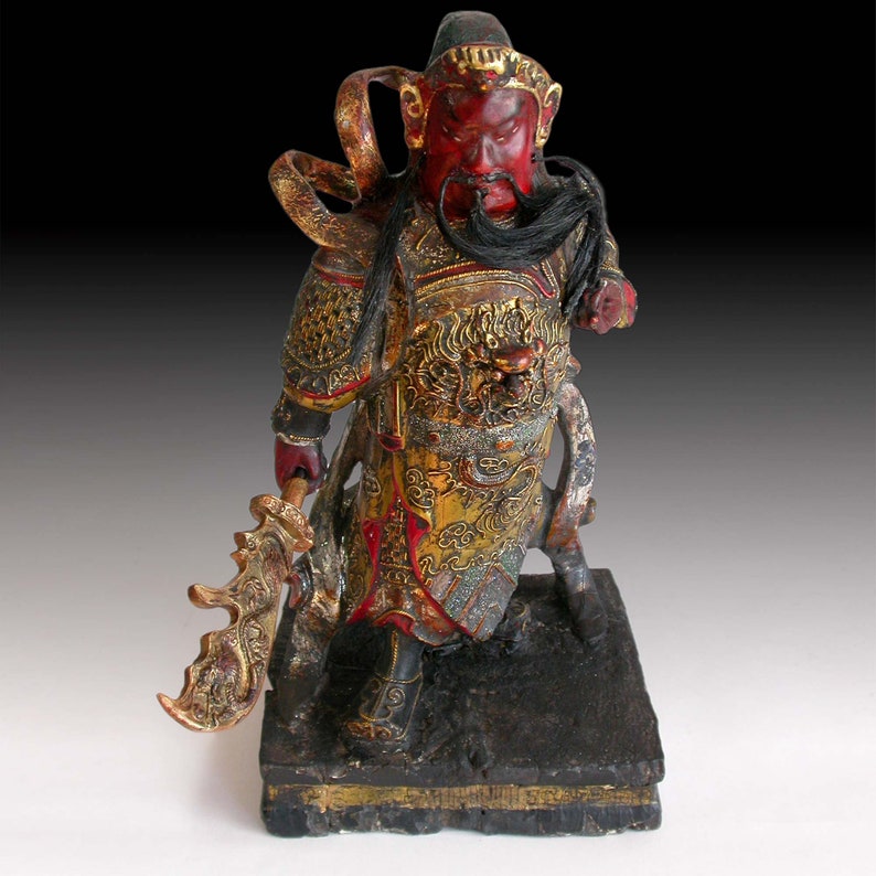 God of War Guan Yu Antique Chinese Home Shrine Polychrome Wood Etsy India