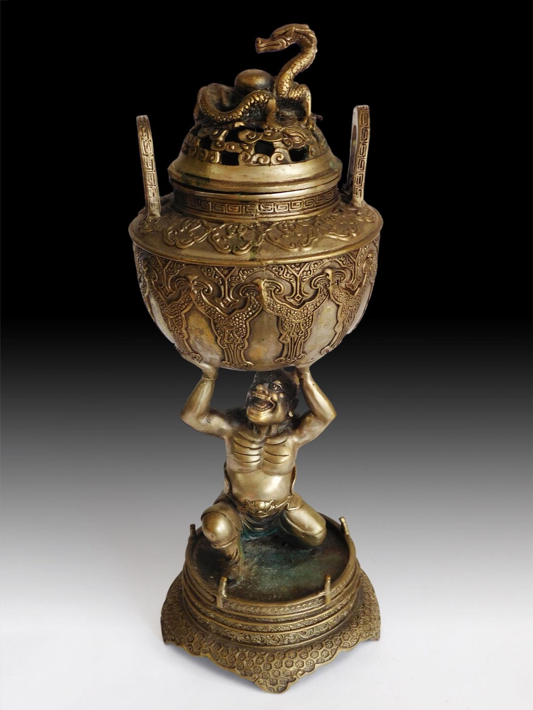 古銅　亀　置物　タサニ　543 g 東S8-0617☆2F Vintage Chinese Nio Guardian Dragon Bronze Censer Incense Burner