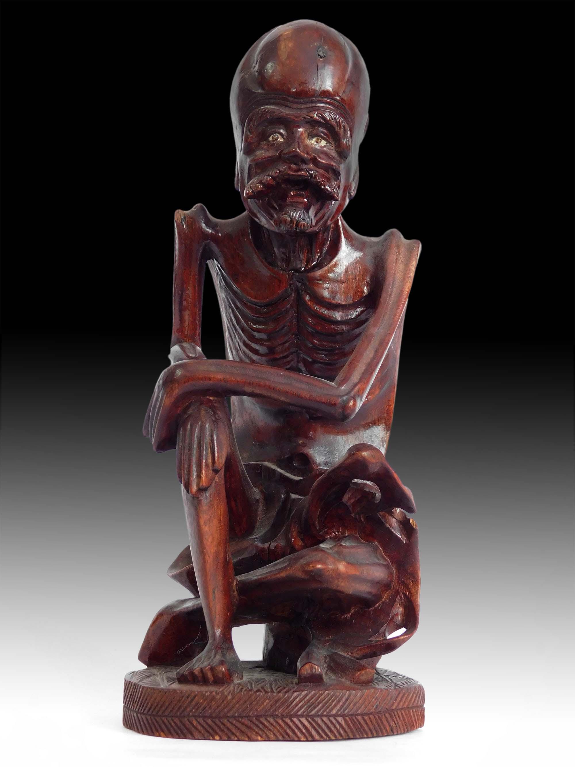 Ascetic Shakyamuni Emaciated Buddha Vintage Chinese Carved Huang