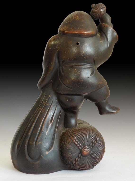 アンティーク明治時代　木米（もくべい）作品の大黒天様の陶器オブジェ アンティーク明治時代 木米（もくべい）作品の大黒天様の陶器