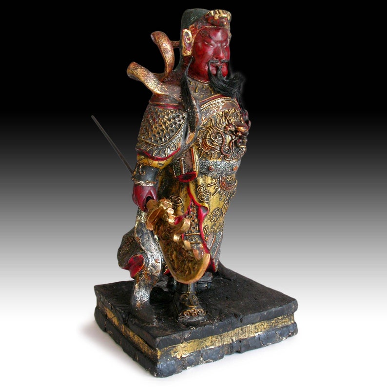 God of War Guan Yu Antique Chinese Home Shrine Polychrome Wood Etsy India