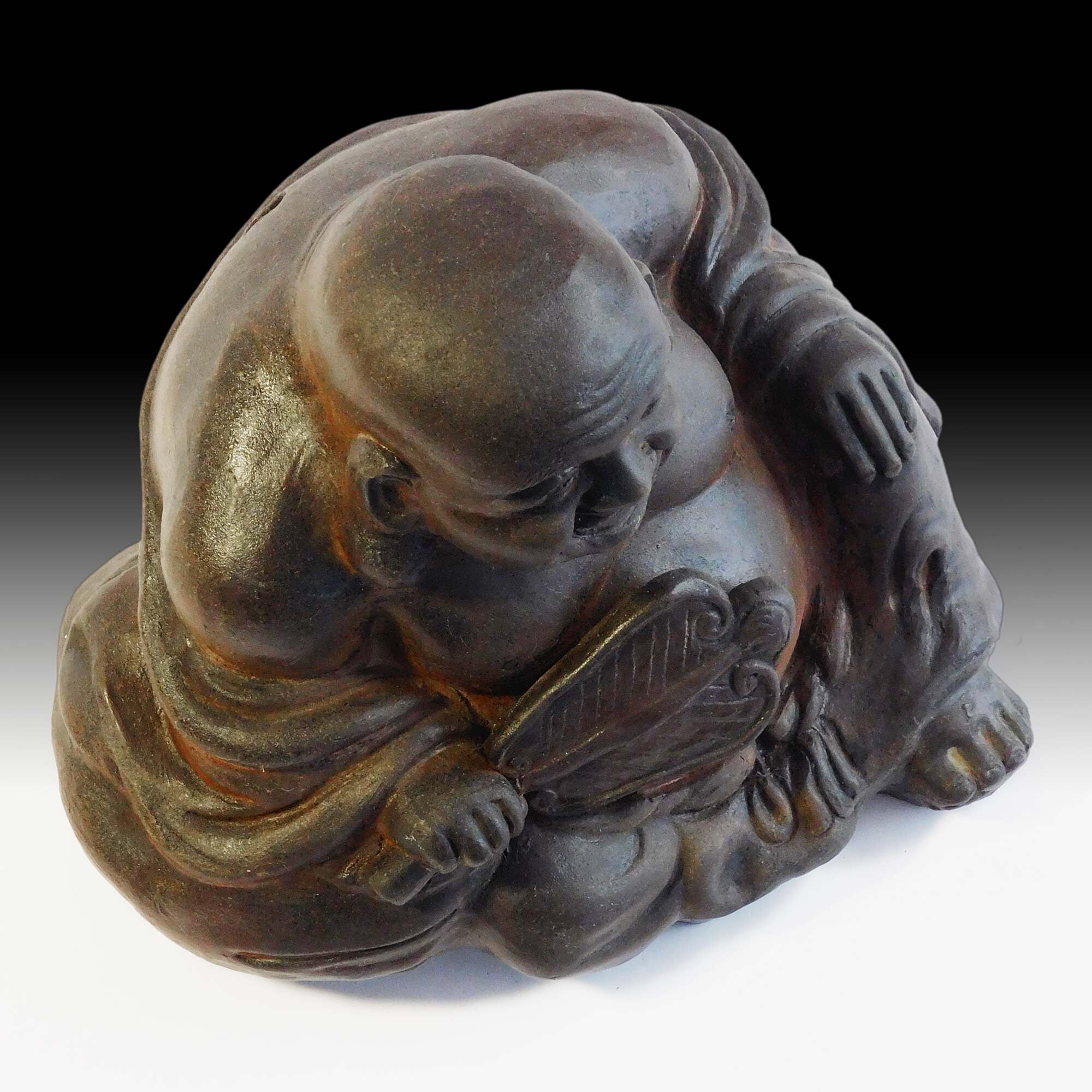 Zen Master Happy Buddha Hotei Antique Japanese Ko Bizen Okimono