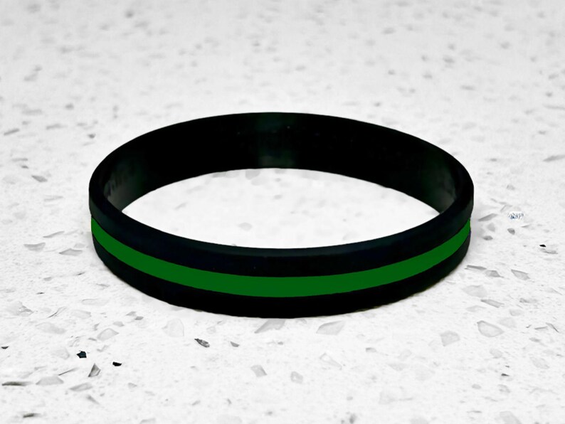 Thin Green Line Wristband Bracelet Security Personnel Border Patrol Federal Agent Park Ranger Public Safety USA Gift Support Black Silicone image 2