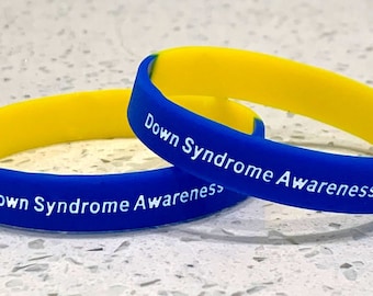 Down Syndrome Awareness Silicone Wristband Bracelet Blue Yellow 3 Sizes Small Medium Large - We Donate Towards Research and Support Programs