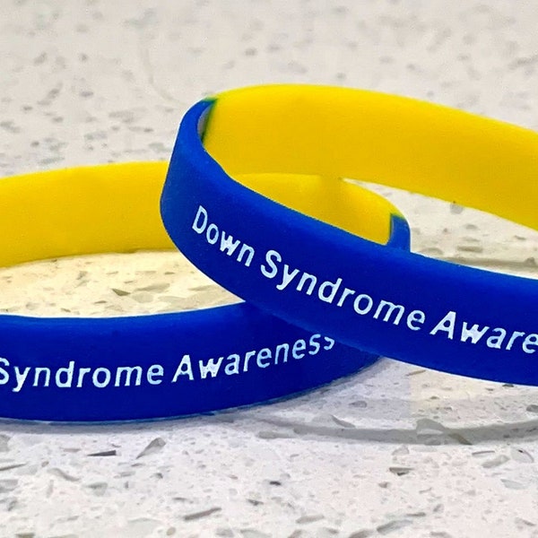 Down Syndrome Awareness Silicone Wristband Bracelet Blue Yellow 3 Sizes Small Medium Large - We Donate Towards Research and Support Programs