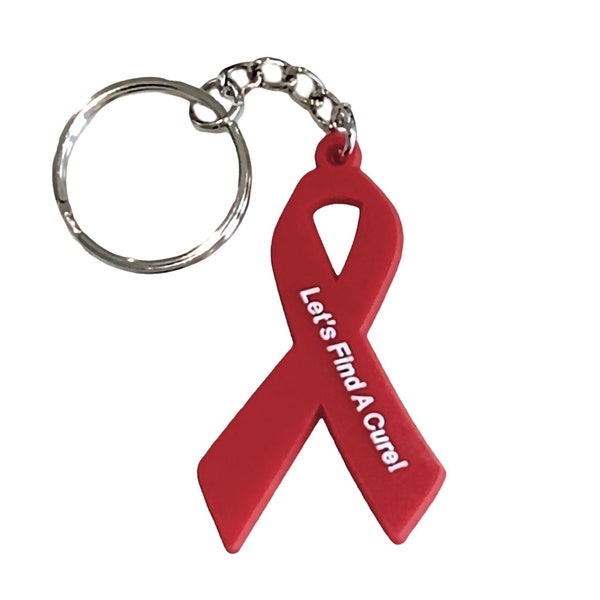 Let's Find A Cure Red Awareness Ribbon Keychain - Awareness Color for Stroke, Heart Disease, Epidermolysis Bullosa EB, HIV/AIDS, Diabetes 2