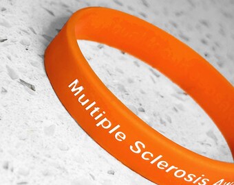 Custom Multiple Sclerosis Awareness Ribbon Orange Leather Bracelet - Silver Plated