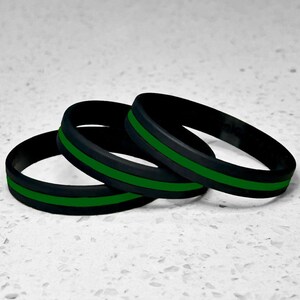 Thin Green Line Wristband Bracelet Security Personnel Border Patrol Federal Agent Park Ranger Public Safety USA Gift Support Black Silicone image 3