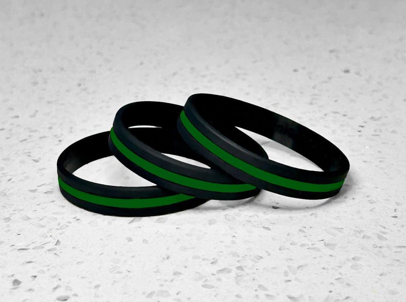 Thin Green Line Wristband Bracelet Security Personnel Border Patrol Federal Agent Park Ranger Public Safety USA Gift Support Black Silicone image 3