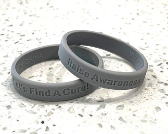 SM CHILD SIZE Only ~ 10 "Let's Find a Cure!" Gray Silicone Wristband Bracelets Brain Cancer Type 1 Diabetes Parkinson's Disease Awareness