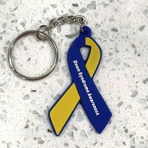 Down Syndrome Awareness Ribbon Keychain Blue Yellow - We Donate Towards Research and Support Programs
