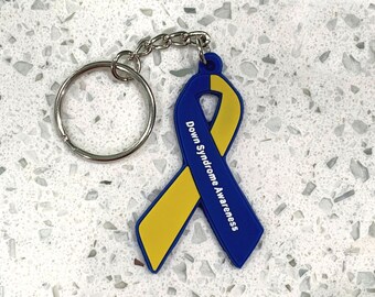 Down Syndrome Awareness Ribbon Keychain Blue Yellow - We Donate Towards Research and Support Programs