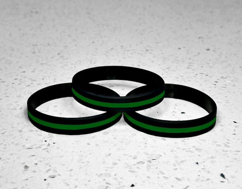 Thin Green Line Wristband Bracelet Security Personnel Border Patrol Federal Agent Park Ranger Public Safety USA Gift Support Black Silicone image 4