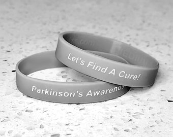 Parkinson's Disease Awareness Wristband Bracelet Gray Silver Survivor Support Gift Warrior Silicone Parkinsons Research Treatment Donation