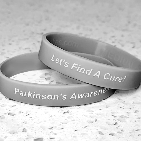 Parkinson's Disease Awareness Wristband Bracelet Gray Silver Survivor Support Gift Warrior Silicone Parkinsons Research Treatment Donation