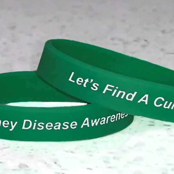 Kidney Disease Awareness Silicone Wristband Bracelet Green, Sizes Small Child, Medium & Large Adult, We Donate Towards Research For a Cure