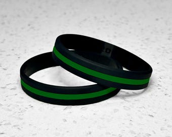 Thin Green Line Wristband Bracelet Security Personnel Border Patrol Federal Agent Park Ranger Public Safety USA Gift Support Black Silicone