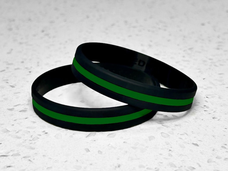 Thin Green Line Wristband Bracelet Security Personnel Border Patrol Federal Agent Park Ranger Public Safety USA Gift Support Black Silicone image 1