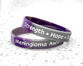 Meningioma Awareness Wristband Bracelet Purple Gray Silicone Strength Hope Support Survivor Gift Brain Meningeal Tumor Warrior Research