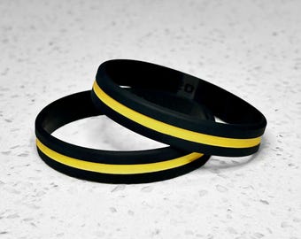 Thin Gold Line Wristband Bracelet Emergency Dispatcher 911 Operator First Responder Support Honor USA Public Safety Gift Black Silicone Gift